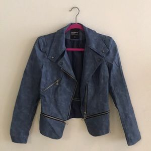 Blue Leather Lightweight Moto Jacket